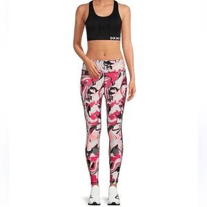 Dkny Womens Printed High Waist Performance Leggings Tight Fiery Pink L new